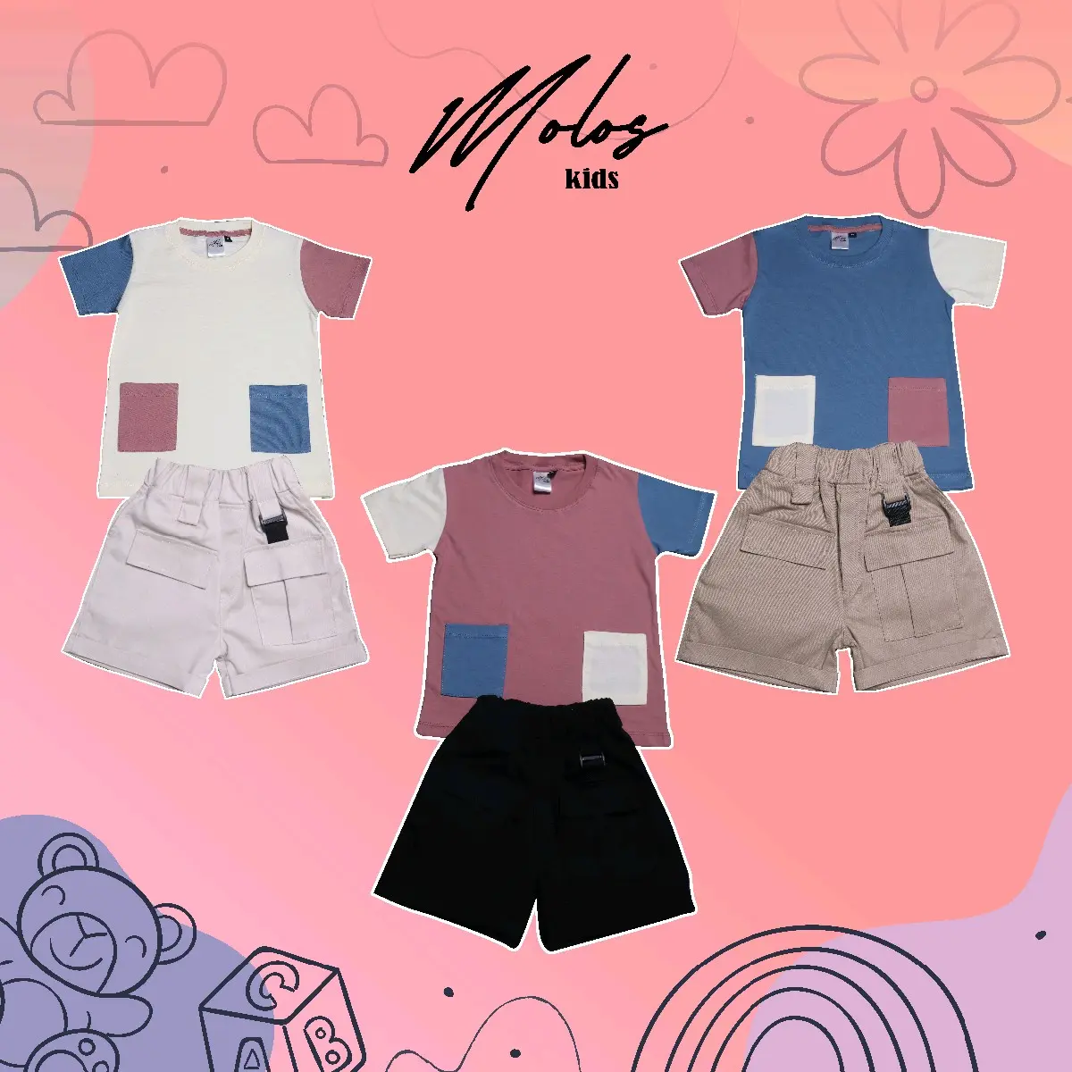 MOLOSKIDS-Setelan anak unisex celana cargo kaos premium combed 30s