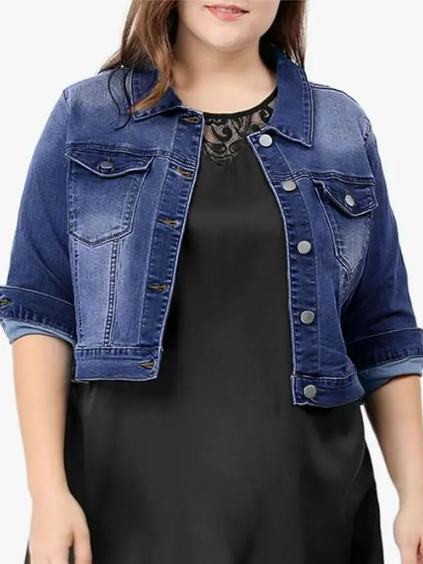【Plus Size】denim Jacket, Casual Long Sleeve Outerwear for Summer, Women's Longsleeves Clothes for Daily Wear, Coats, Summer Tops, Womenswear, Casual Fashion Jacket 3