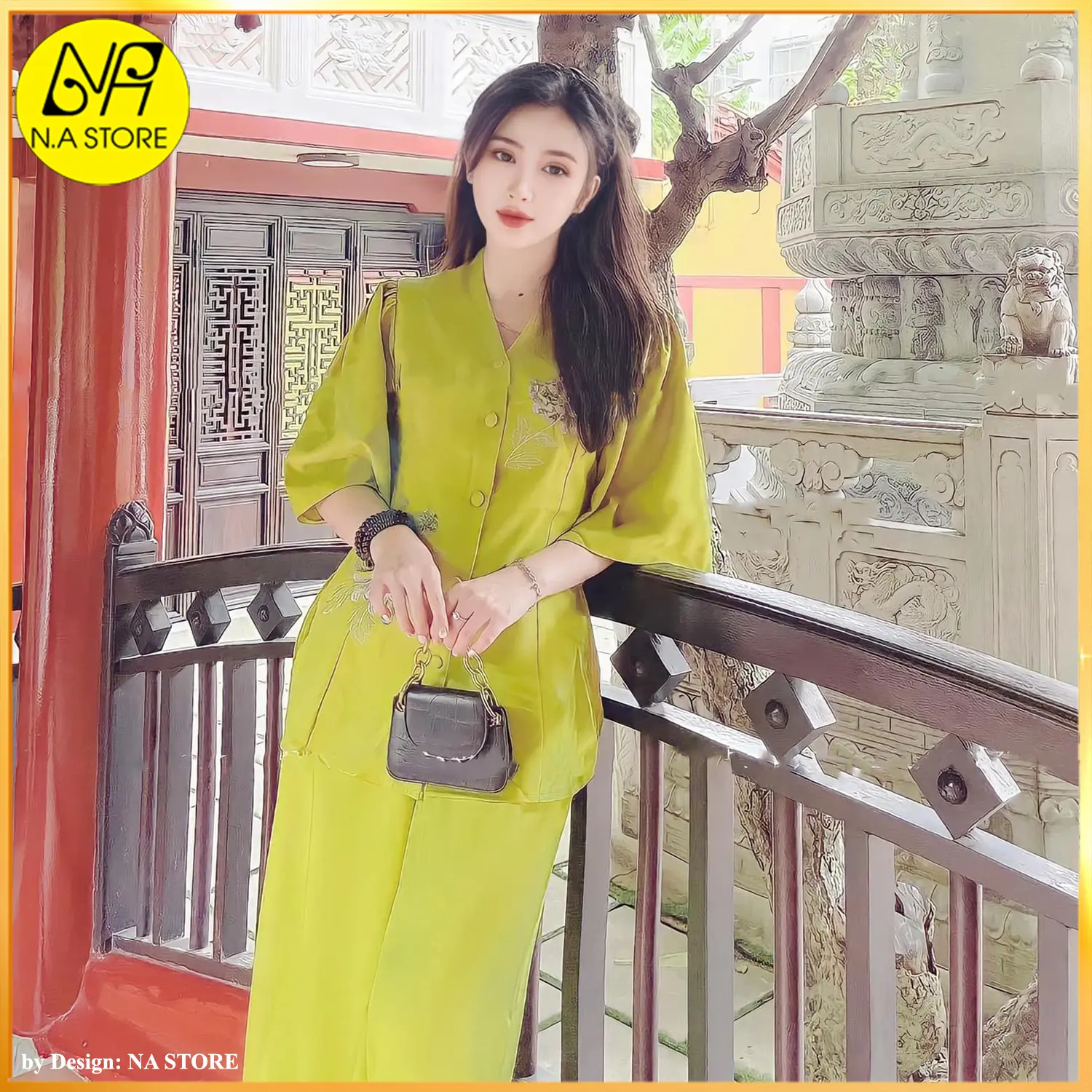 Đồ Lam Đi Chùa Nữ - Vải Lụa Thêu Hoa Bỉ Ngạn, Quần Váy NA044 Áo Top