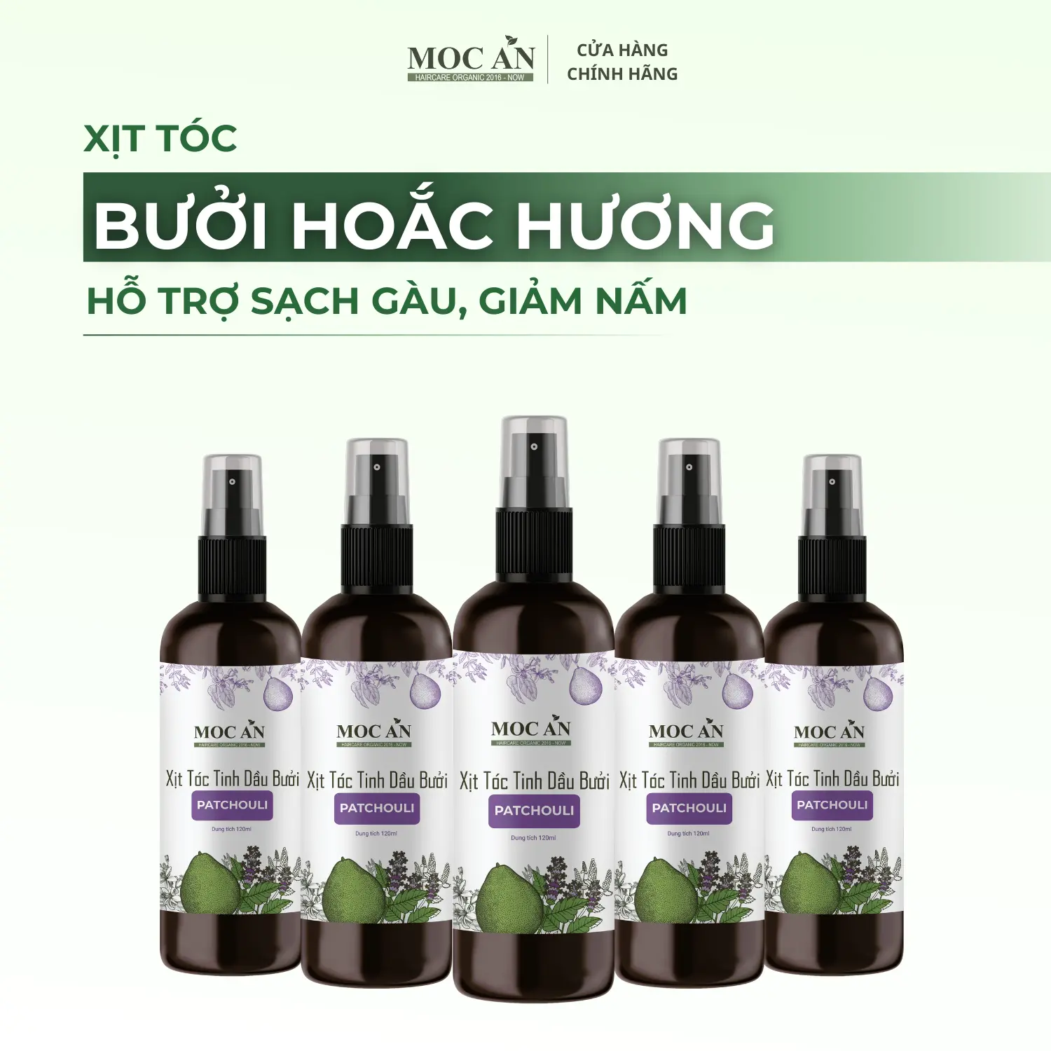 Combo 5 Chai Xịt Dưỡng Tóc Tinh Dầu Hoắc Hương ( Patcholi ) (Spray)  Mộc Ân Haircare 120ml