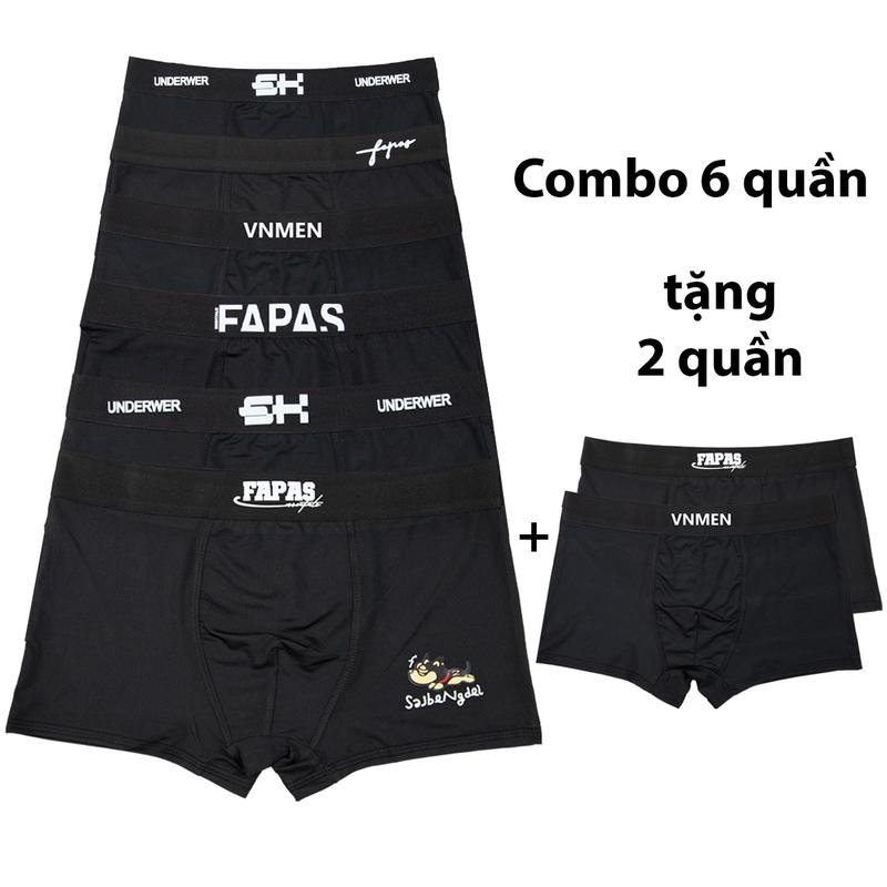 Combo 6 tặng 2 quần sịp đùi nam full đen mix nhiều mẫu quần lót nam boxer vải thun lạnh co dãn 4 chiều mềm mịn mát sịp đùi nam thoải mái vận động Menswear