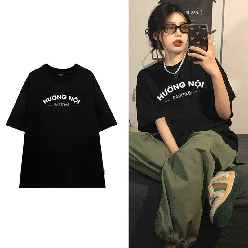 Áo Thun Tay Lỡ Nam Nữ Cotton Unisex , Áo Phông Cổ Tròn Hài Hước Form Rộng Basic Oversize 6S 2024 - Hướng Nội - Hướng Ngoại