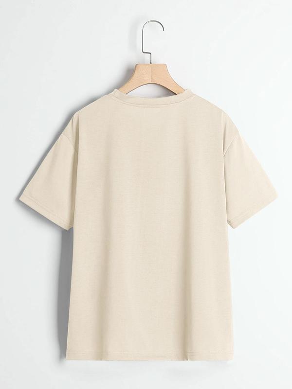 Plus Size Overstimulated Letter Print Round Neck Tee, Casual Drop Shoulder Half Sleeve T-shirt for Summer, Women's Plus Clothing for Daily Wear 7