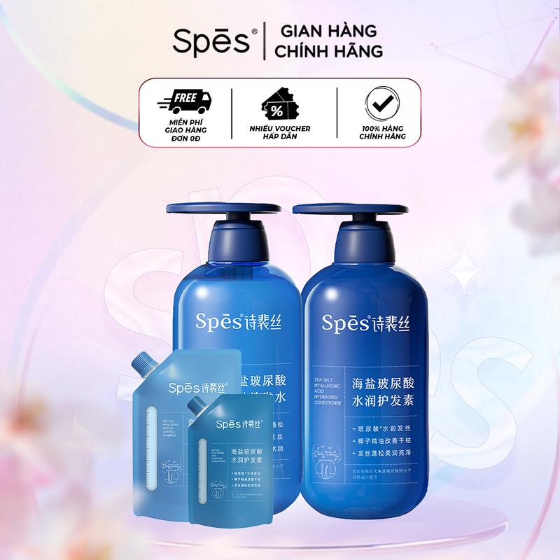 Dầu gội xả Axit Hyaluronic SPES muối biển kiềm dầu và làm sạch da đầu size 100/600ml