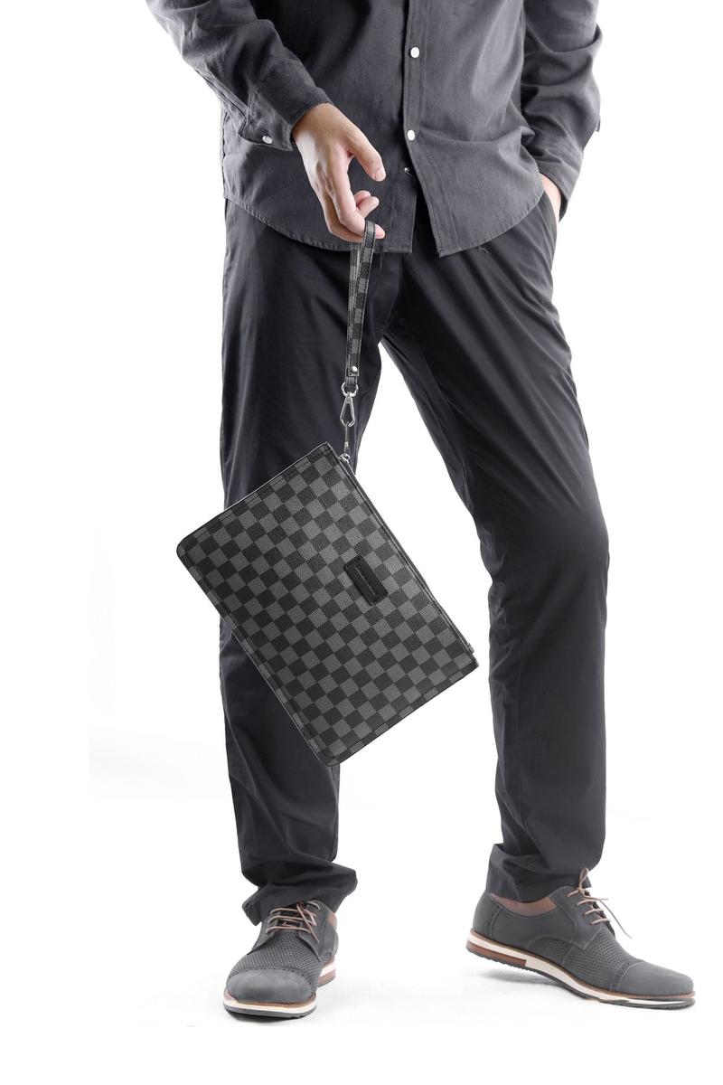 Product Introduction of New Men's Personalized Clutch Chessboard Grid Contrast Color and Versatile Trendy Clutch Large Capacity Mobile Phone Bag Wholesale 8