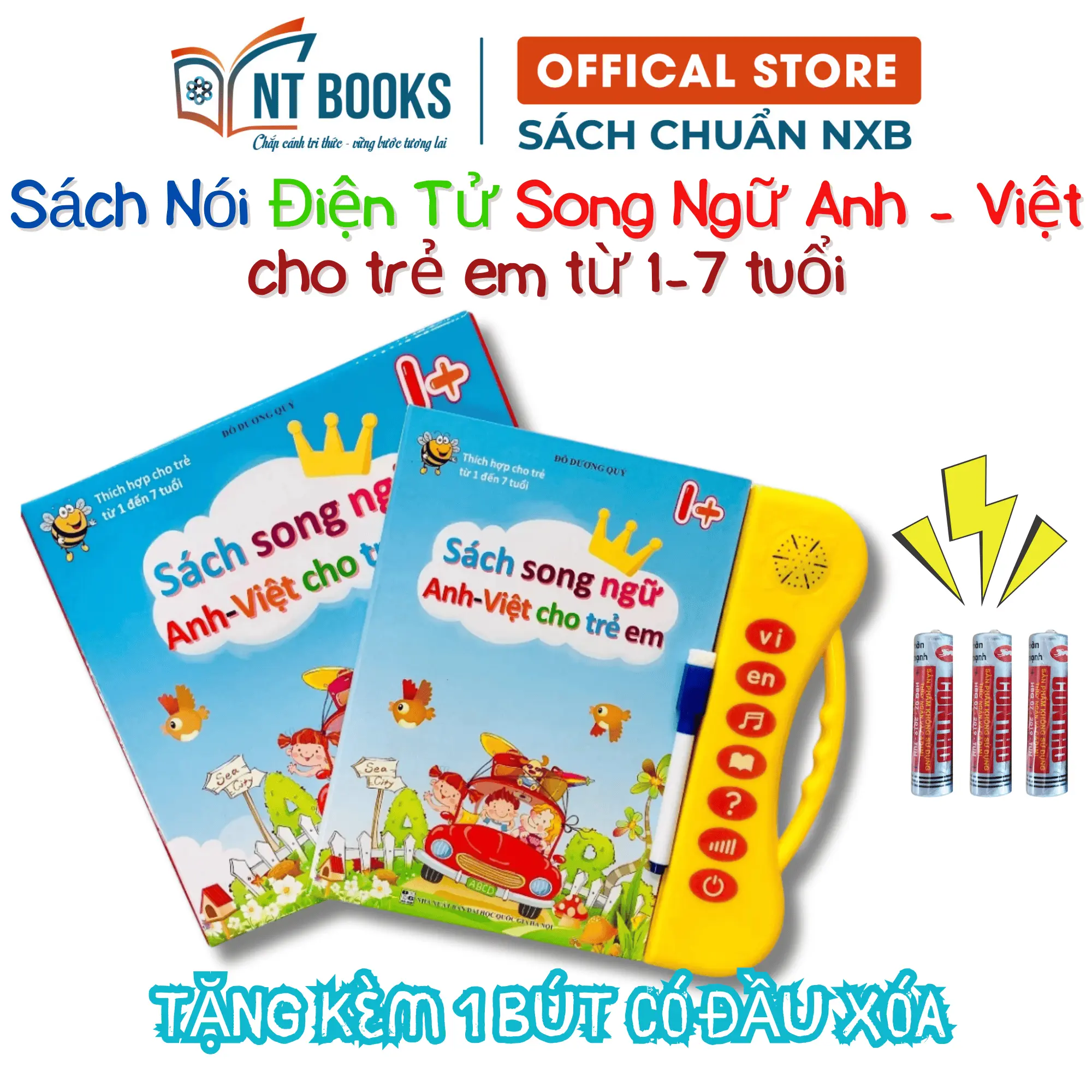 Sách điện tử song ngữ Anh Việt cho trẻ em 1 - 7 tuổi Thanh Nga, KÈM PIN