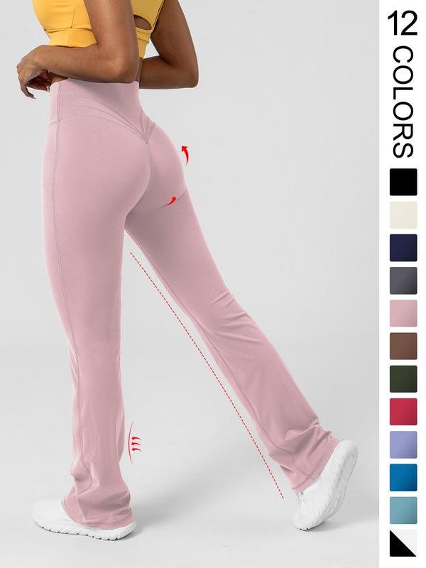 Women's Basic Plain High Waist Slim Flare Leg Yoga Pants, Solid Bell Bottom Sports Trousers for Workout Gym Fitness, Women's Joggers 7