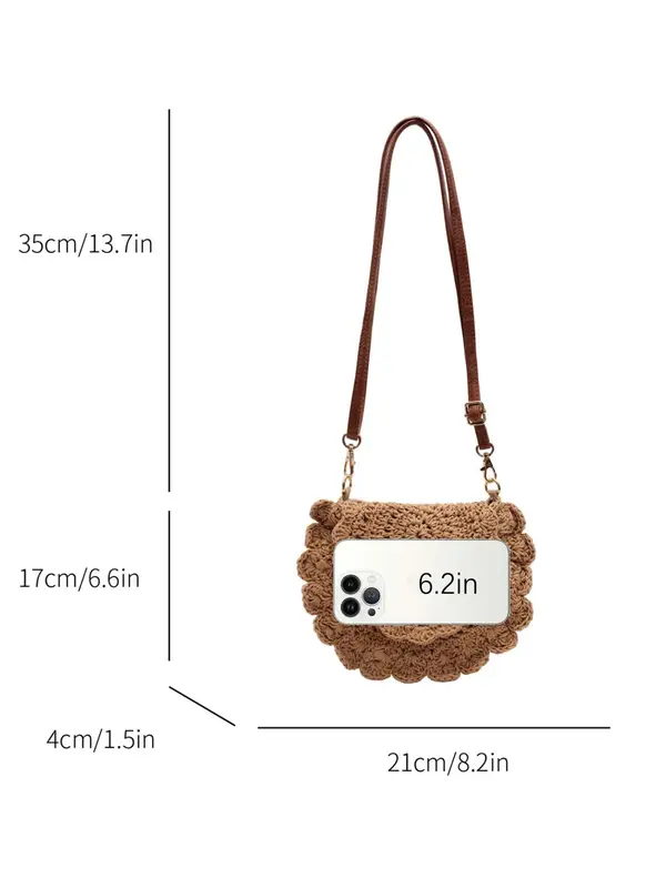 Women's Solid Color Straw Bag, Fashionable Hollow Out Crochet Design Crossbody Bag for Daily Used, Casual Trendy Versatile High-quality Daily Commuting Bag 1