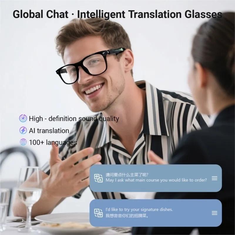 2026 Smart Glasses AI translation 100+ Languages Make Receive Calls Music Calling Noise Reduction Light BT TWS Glasses Men Women - Image 3
