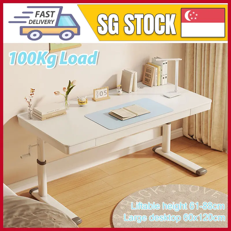 【SHIP FROM SG】Computer Desk - Hand-Cranked Lifting Study Table - TikTok ...