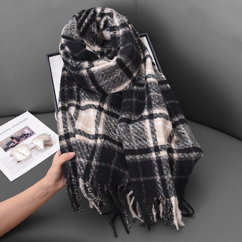 Khăn Quàng quàng cổ kẻ sọc, Hàng mới về xuyên biên giới, Khăn choàng tua rua giống cashmere, Thích hợp cho mùa thu và mùa đông, Khăn Quàng quàng cổ dày dặn, tạo không khí cho cặp đôi, 2024 0