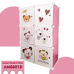 Lemari Baju Plastik Lemari Portable Gambar Karakter 2 x 3 Tingkat Ukuran 75 x 37x 148 cm