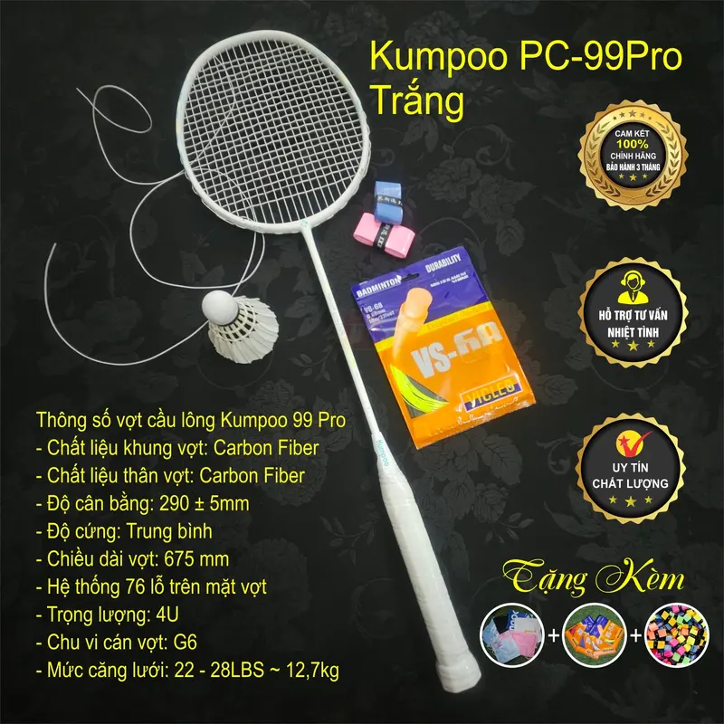Vợt cầu lông Kumpoo PC99Pro nội địa (Căng sẵn Cước + Túi + Quấn cán) 4