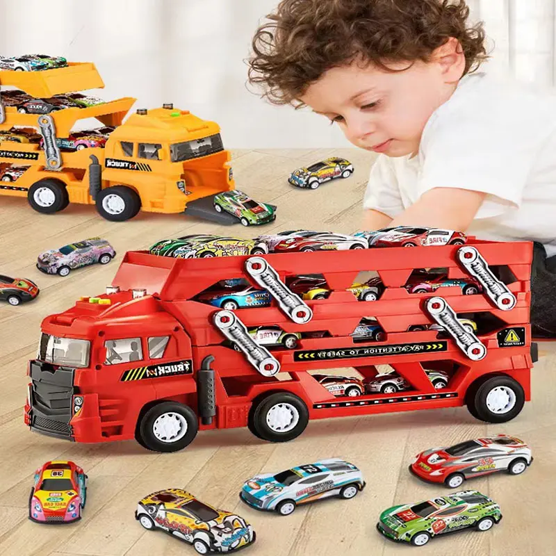 Folding ejection container truck DIY ejection alloy 6 car children's toys