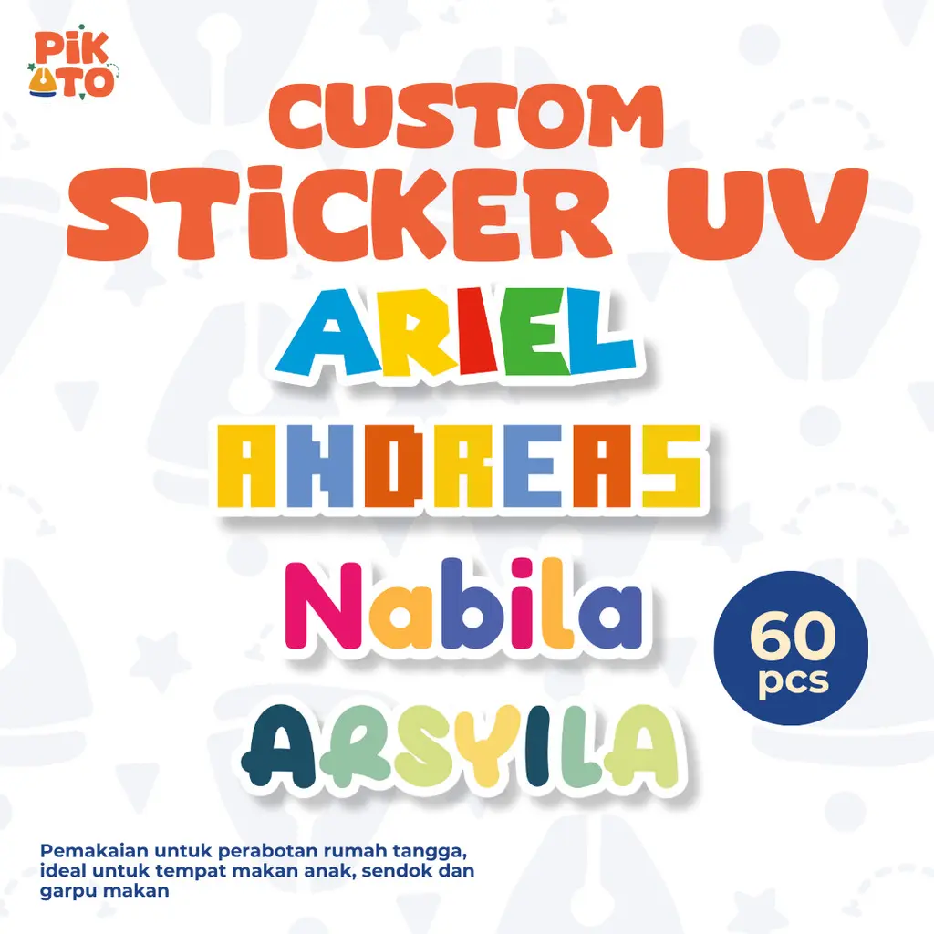 PIKATO Stiker Label Uv DTF Custom Nama Lucu Tahan Air Tahan Lama Tumblr Sendok Gelas