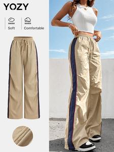 YOZY Women's Colorblock Side Stripe Drawstring Waist Pants, Casual Pocket Trousers for Daily Wear, Ladies Bottoms for All Seasons