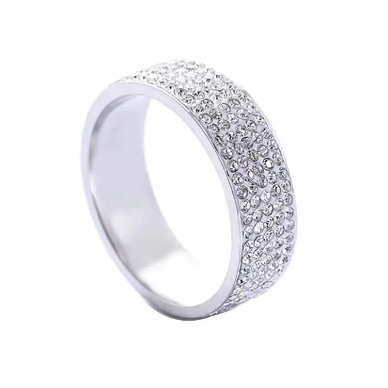 Nhẫn Titan Đính Đá Lấp Lánh Thời Trang Hàn Quốc Cho Nam Nữ Nhẫn Nam, Kim Cương Giả Đất Sét Nóng, Chất Liệu Thép Titan Thiết Kế Năm Hàng Kim Cương Bùn, Nhẫn Thép Không Gỉ, Năm Hàng, Năm 2025 3
