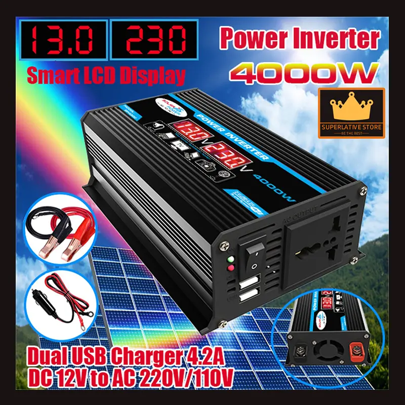 【Pengiriman dari Jakarta】4000W Mobil Inverter 12V DC Ke 220V AC Power ...