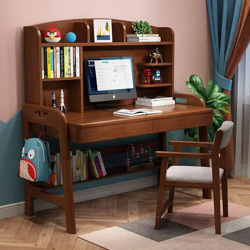 {Sg Sales} Study Table with Bookshelf with Bookcase Solid Wood Desk Bookshelf Integrated Computer Desk Small Apartment Children's Study Desk Girl Bedroom Desk Home
