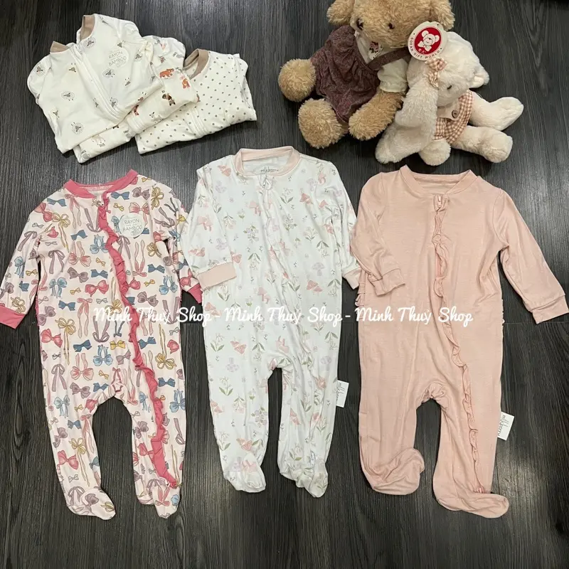 Sleep Suit ngủ sợi tre cho bé trai bé gái họa tiết đáng yêu size 0/3-6/9 tháng 1