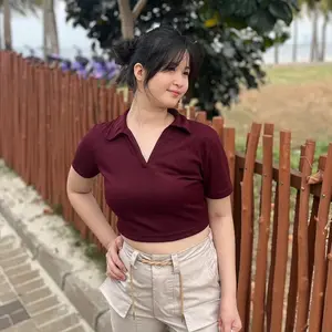 (COD) ELDA LABEL Fashion Mita Polo Shirt Crop Top #2689 Wanita kaos cewek Panjang Pendek