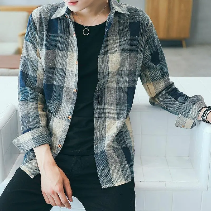 Áo Sơ Mi Dài Tay Kẻ Sọc, Phong Cách Mùa Hè, Dành Cho Nam Giới Trẻ Trung, Phong Cách Harajuku, Phong Cách Hàn Quốc, Dáng Ôm, Không Sắt, Thích Hợp Cho Học Sinh, Áo Sơ Mi Lớp Nền Thường Ngày Thời Trang