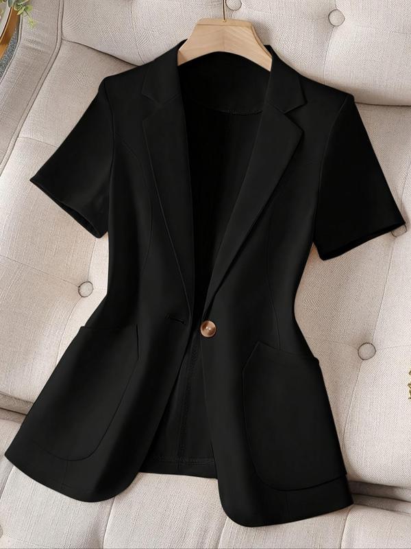 Women's Solid Color Lapel Neck Blazer, Elegant Fashion Outerwear for Work Office Business, Ladies Clothes for All Seasons, Womenswear 0