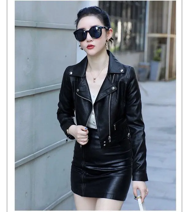 Áo Khoác Da Nữ Cổ Bẻ Croptop Quảng Châu Chất Đẹp Không Bong Tróc