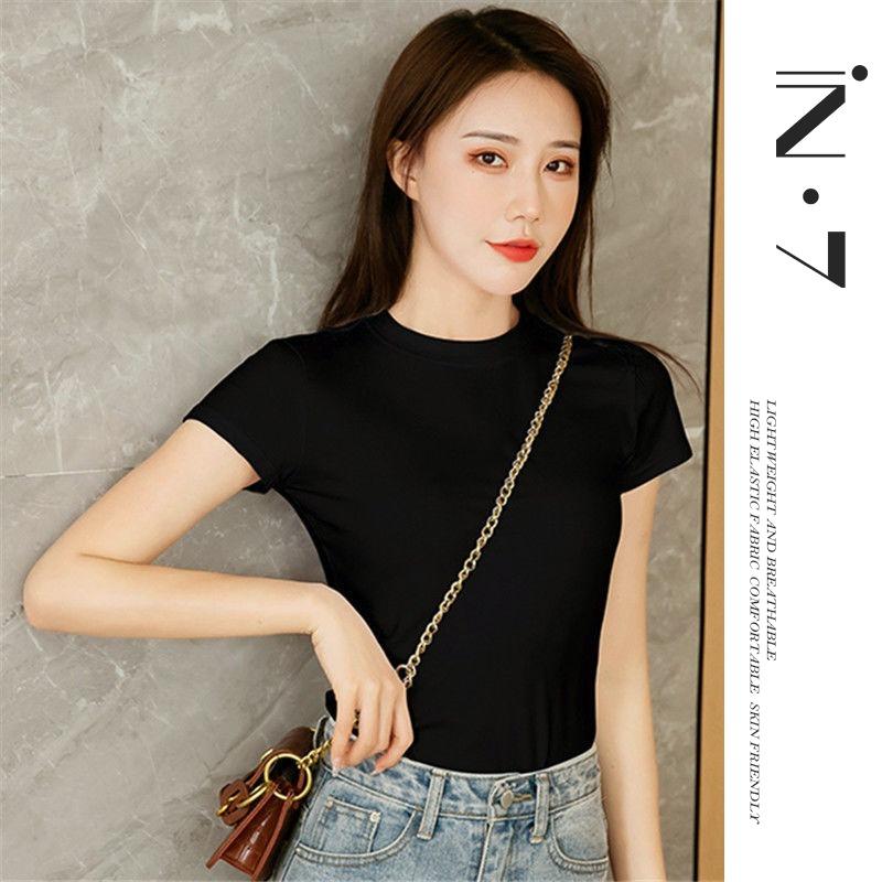 Product Introduction of Black T-shirt Women's Short-Sleeved Slim Fit Skinny Cotton Top 6