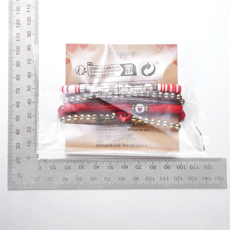 Product Introduction of Europe and America Cross Border Valentine's Day Bracelet Multi-Layer Twin Pink Love Pendant Bracelet Polymer Clay Beaded Stretch Bracelet 1