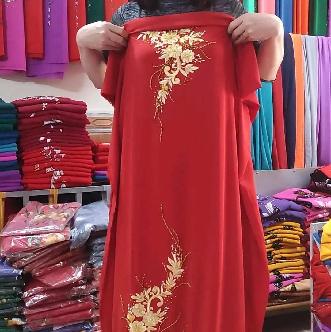 Vải áo dài lụa tơ ý gắn đá