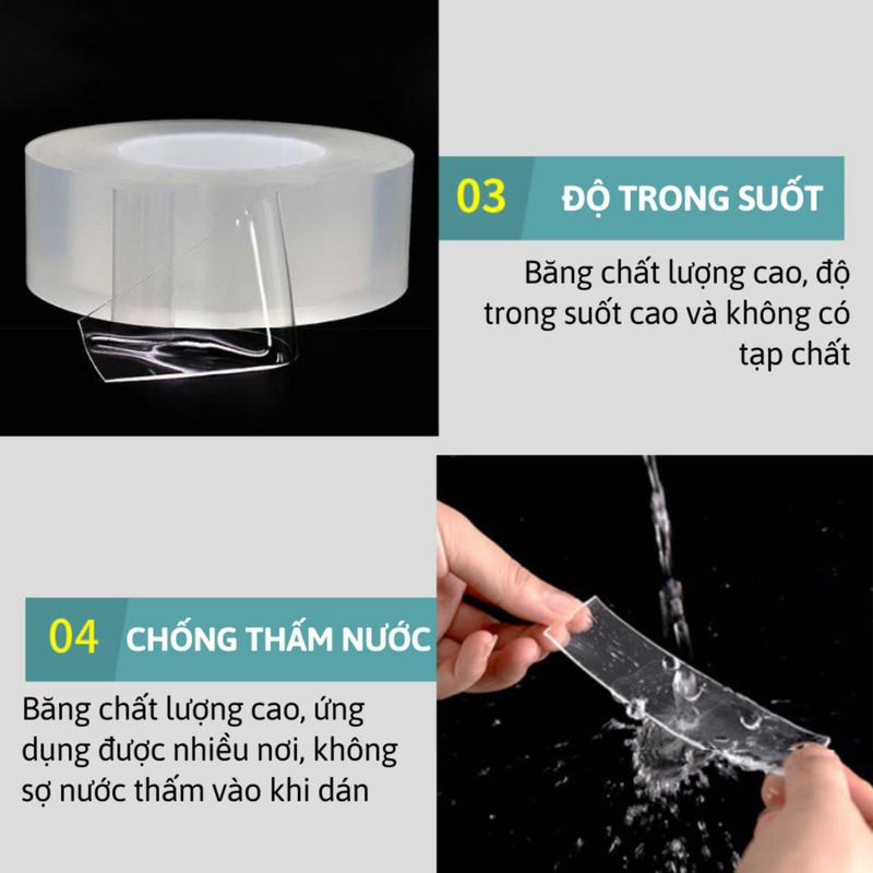 Băng Keo 2 Mặt Trong Suốt Dày 1mm Băng Dính 2 Mặt Siêu Dính Cho Nhiều Vật Dụng Dài 1 2 3 5M RIN 7