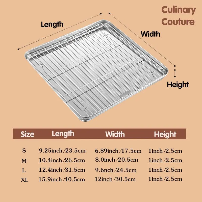 Stainless Steel Cake Baking Tray & Rack Set, 2 Sets Including 2 Counts Square Cake Baking Tray & 2 Counts Rack, Baking Tool for Home Kitchen 1