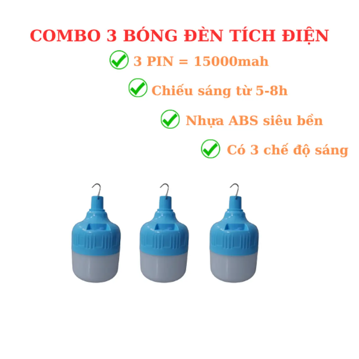 COMBO ĐÈN TÍCH ĐIỆN 200W SIÊU SÁNG CÓ MÓC TREO