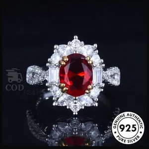 Diamcity Cincin Ruby 2 Karat S925 Perak Sederhana Membuka Ring Wanita