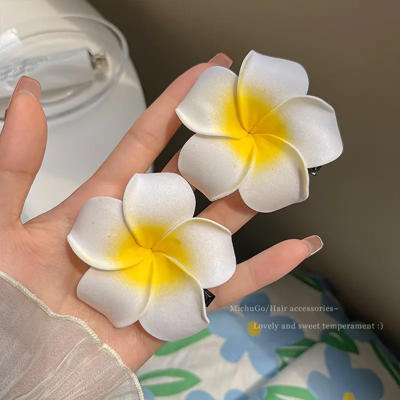 [Giảm giá hấp dẫn] Kẹp tóc hoa anh đào vàng trắng Hawaii ngọt ngào cho nữ Kẹp tóc Mái Phụ kiện kẹp tóc 4