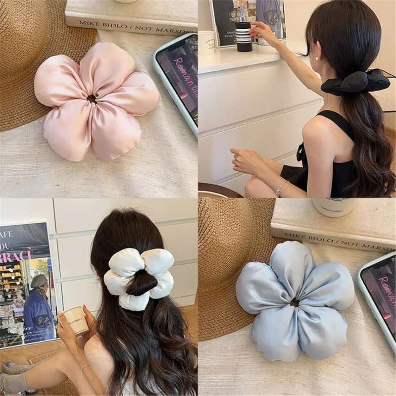 Scrunchie Dây Buộc Tóc, Phong Cách Hàn Quốc, Thiết Kế Hoa Bánh Mì Ba Chiều Dây Buộc Tóc Bằng Bọt Biển, Dây Buộc Tóc Nữ, Dây Cao Su Cao Cấp 5