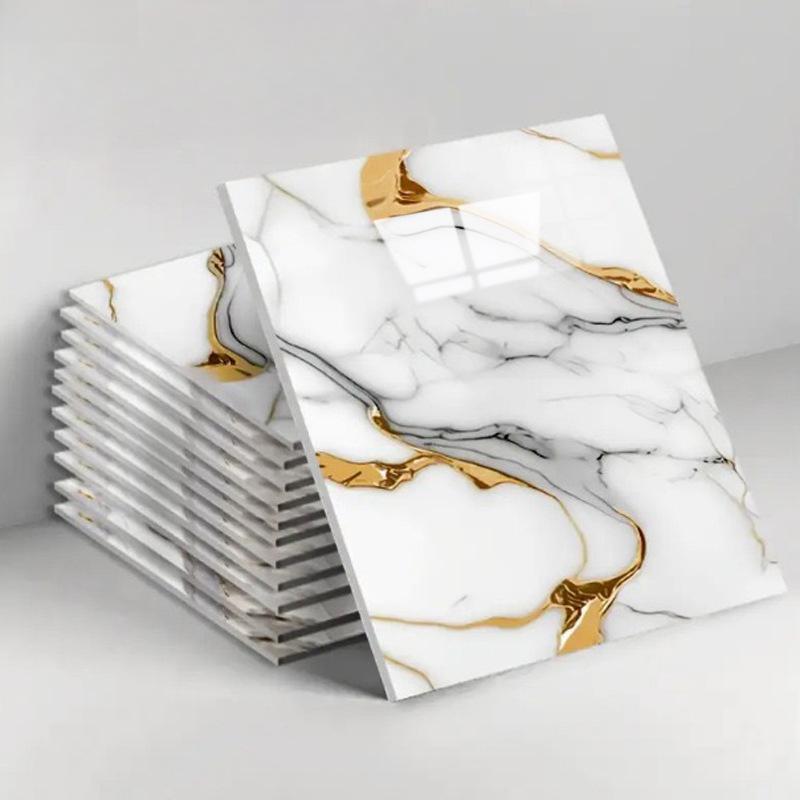  Miếng Dán Gạch Lát Giả Đá Cẩm Thạch Vàng 3D 10 Cái 30cm * 30cm Miếng Dán Trang Trí Chống Dầu Và Chống Thấm Nước Giấy Dán Tường Tự Dính Để Cải Tạo Trang Trí Tường 