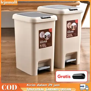 Lejumall Tempat Sampah Injak 15L / 20L PP Putih/Krem Anti Bau Tahan Air Desain Tepi Sempit 22.8cm untuk Toilet Kamar Tidur Ruang Tamu Dapur
