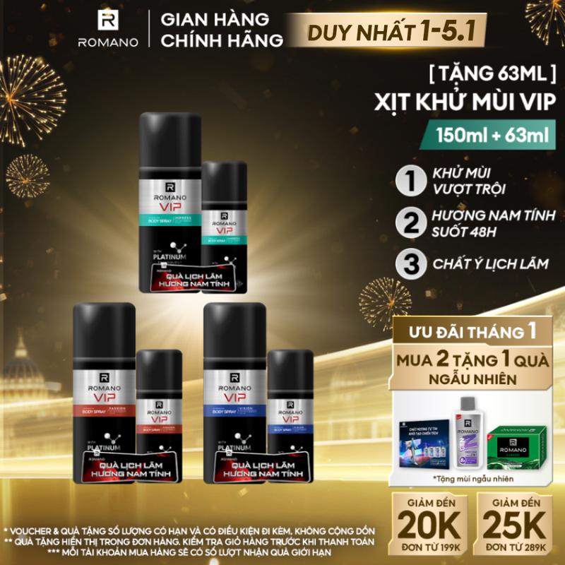 DUY NHẤT 1-5.1 Mua 1 Tặng 1 Xịt Khử Mùi 63ML Xịt Khử Mùi Dưỡng Thể VIP Romano Passion Vision Impress 150ml quà tặng kèm theo không hiển thị giỏ hàng