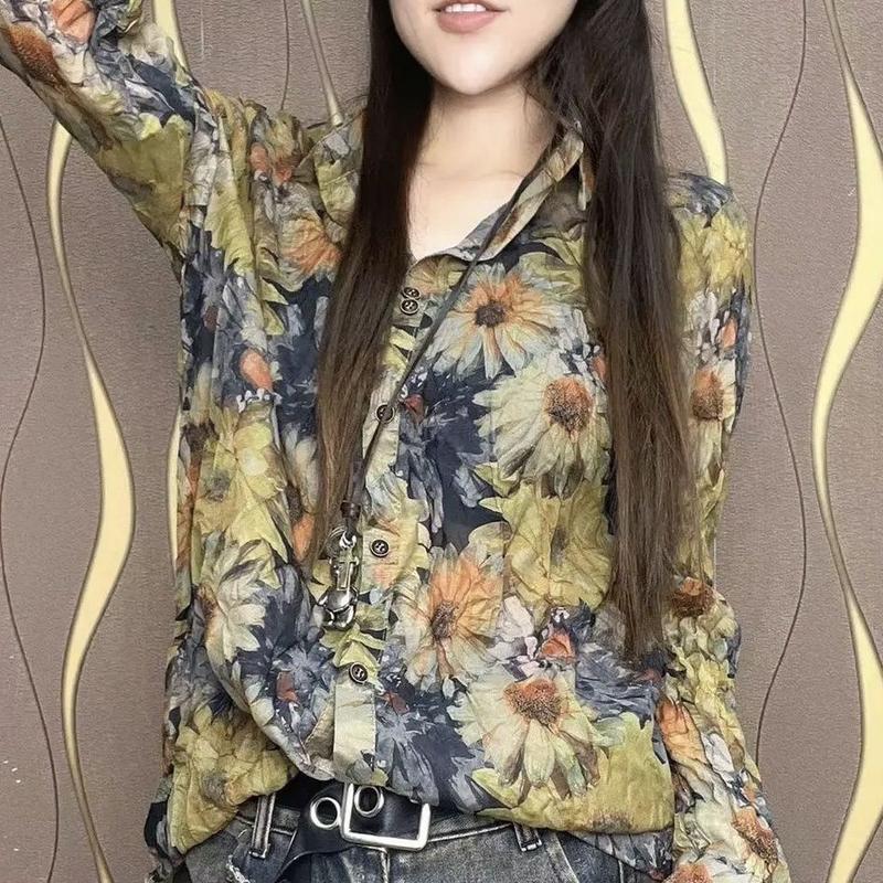 Áo Sơ Mi Cardigan In Hình Dài Tay, Hàng Mới Về, Thời Trang, Áo Cánh Dáng Rộng Thích Hợp Cho Mùa Xuân Và Mùa Thu, 2024 Nữ Women Top Shirt 2