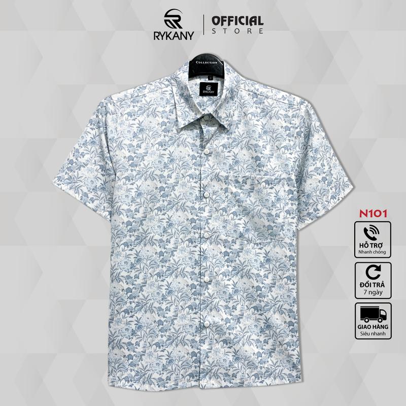 Áo sơ mi nam có 1 túi, vạt ngang, tay ngắn, hoạ tiết Hoa lá, co giãn, thoáng mát, hoa văn khớp hình khi mặc (N101) sominam
