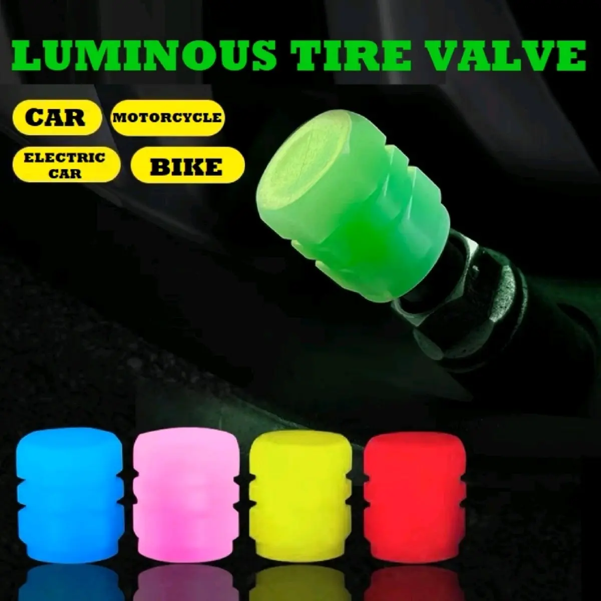 TUTUP PENTIL MOTOR MOBIL SEPEDA GLOW IN THE DARK LUMINOUS