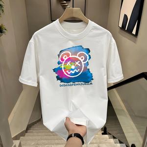 ผ้าฝ้ายคอกลมแขนสั้นเสื ้อยืดผู้ชายเทรนด์ภาษาอ ังกฤษพิมพ์ฤดูร้อนด้านบ หลวมพร้อมเสื้อยืดขนาด