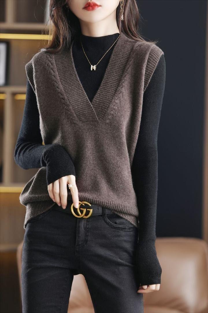 Product Introduction of Áo Vest Dệt Kim Cho Nữ, Hàng Mới Về Mùa Xuân Và Mùa Thu, Phong Cách Hàn Quốc, Cổ Chữ V, Không Tay, Áo Len, Ngắn, Màu Trơn Áo Ghi Lê Áo Bên Trong Và Bên Ngoài 1