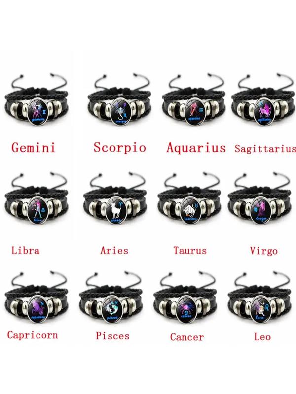 Unisex Vintage Braid Design Twelve Constellations Bracelet, Trendy Casual Beaded Constellation Sign Beaded Bracelet, Fashionable Jewelry As Birthday Gift 2