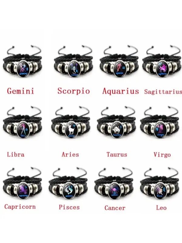 Unisex Vintage Braid Design Twelve Constellations Bracelet, Trendy Casual Beaded Constellation Sign Beaded Bracelet, Fashionable Jewelry As Birthday Gift 2