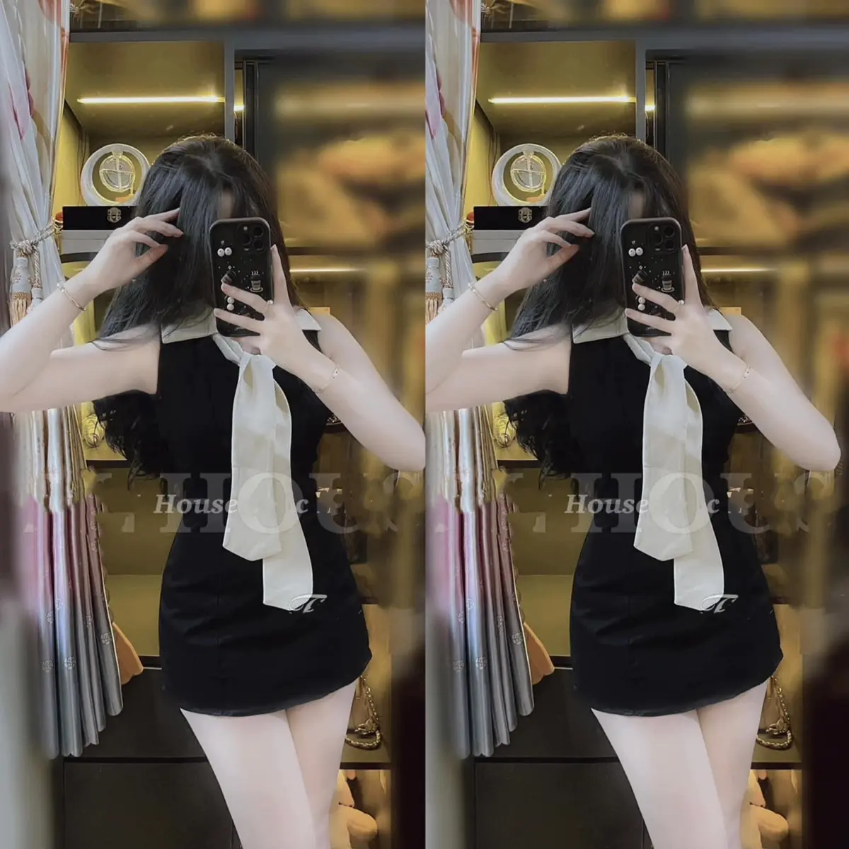 Váy phối cổ nơ đơn giản mà sieu xinh