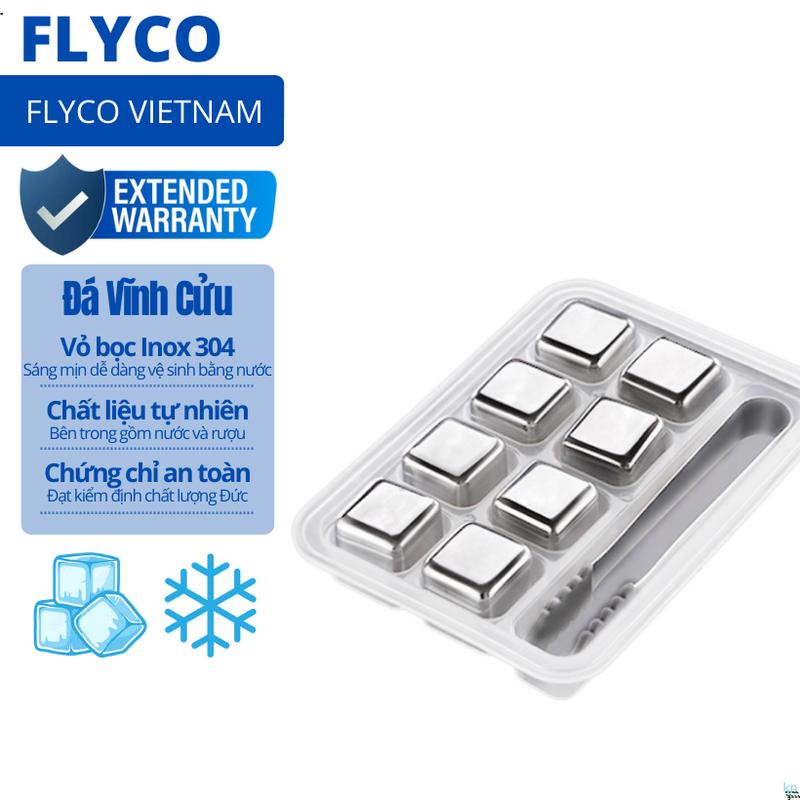 [Voucher 20%] Đá Lạnh Vĩnh Cửu không tan bằng Inox 304 Cao Cấp Loại To, bên trong gồm nước tinh khiết giữ nhiệt lâu, Đạt Chứng Chỉ An Toàn Đức 8 Viên Flyco - Hàng Chính Hãng