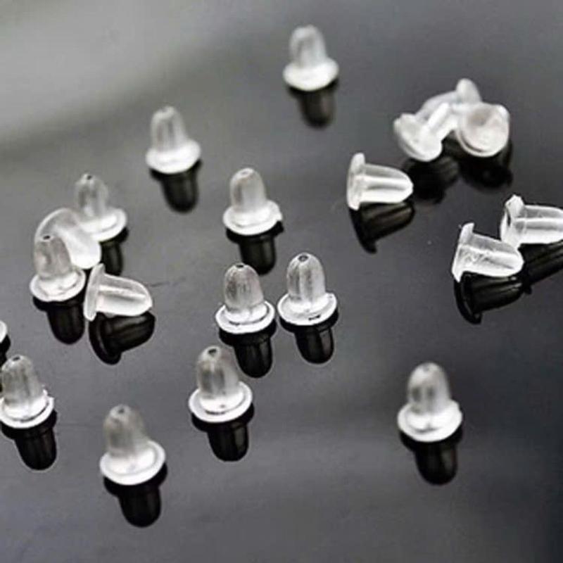 Chốt nhựa bông tai đính nút cao su silicon 4mm nút bịt khuyên tai 1